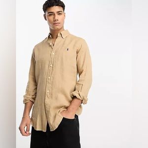 Ralph Lauren Classic Linen Long Sleeve Button Down Collared Shirt size Large